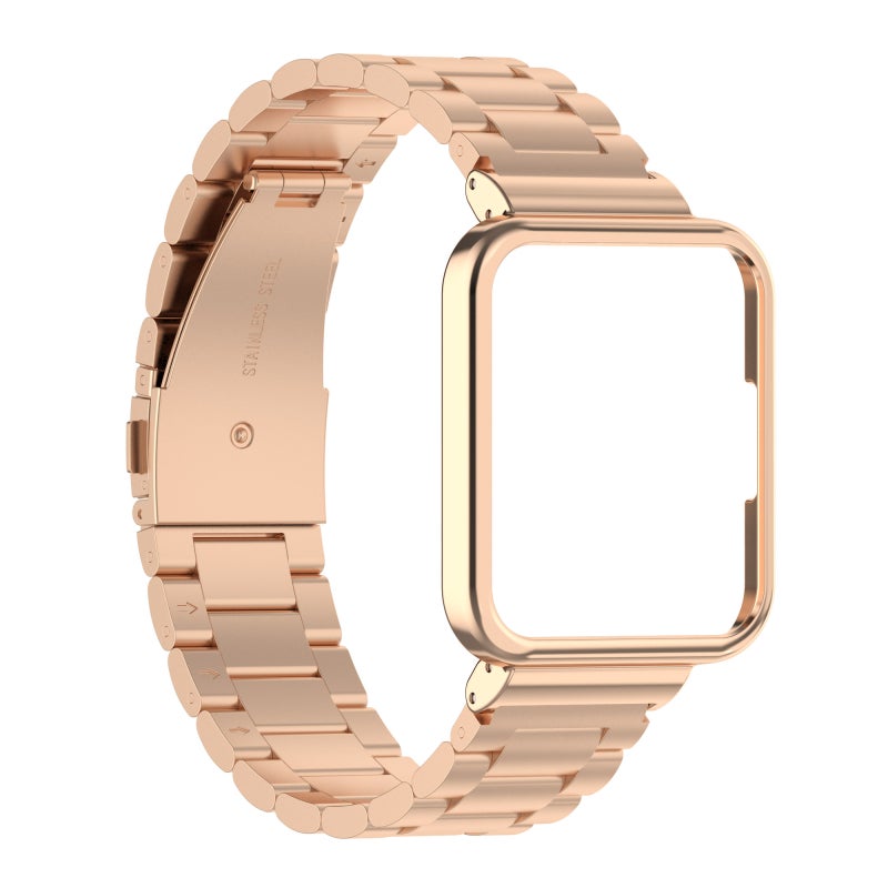 For Xiaomi Redmi Watch2 Lite International Version 2 In 1 Three-Bead Metal Watch Band With Watch Frame(Rose Gold) - Image 1