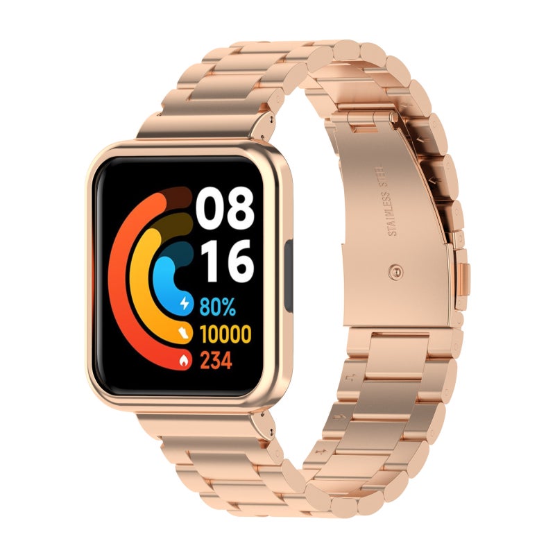 For Xiaomi Redmi Watch2 Lite International Version 2 In 1 Three-Bead Metal Watch Band With Watch Frame(Rose Gold) - Image 4