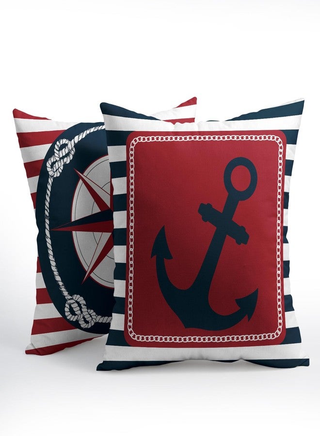 Granbey Anchor Compass Throw Pillow Cases Outdoor Nautical Pillow Covers Blue and White Stripes Decorative Cushion Cover 18x18 Inch Red and White Cotton Linen Pillowcases for Beach Coast Home Bedroom - Image 2