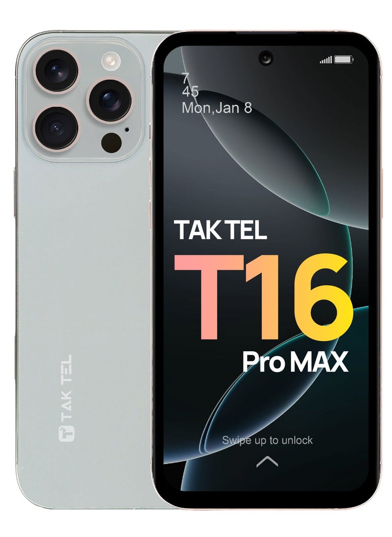 تا كتيل هاتف ذكي T16 Pro MAX يعمل بنظام Android، ذاكرة وصول عشوائي سعتها 12 جيجابايت وسعة تخزين 128 جيجابايت، وكاميرا مزدوجة بدقة 16 ميجابكسل وشاشة فائقة الوضوح FHD+ (رمادي)  - Image 1