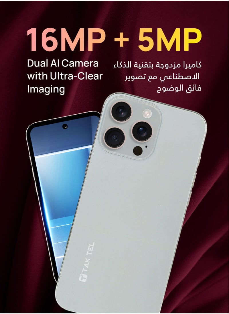 تا كتيل هاتف ذكي T16 Pro MAX يعمل بنظام Android، ذاكرة وصول عشوائي سعتها 12 جيجابايت وسعة تخزين 128 جيجابايت، وكاميرا مزدوجة بدقة 16 ميجابكسل وشاشة فائقة الوضوح FHD+ (رمادي)  - Image 3