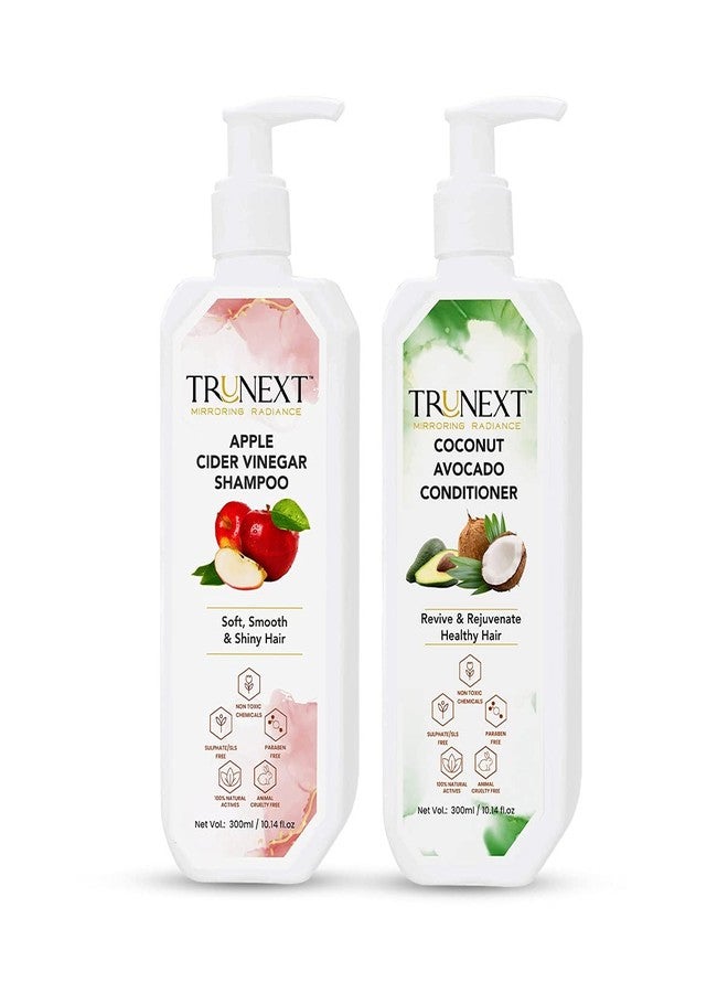 TRUNEXT Apple Cider Vinegar Hair Fall Control Shampoo 300ML , Avocado Coconut Hair Conditioner for Women 300ML for | Anti-Hair Fall | Ultra-Light & Non-Sticky | Free From Paraben, Sulphate & Harmful Chemicals |Strengthening for Smooth & Strong Hair (Combo Pack Of 2) - Image 1