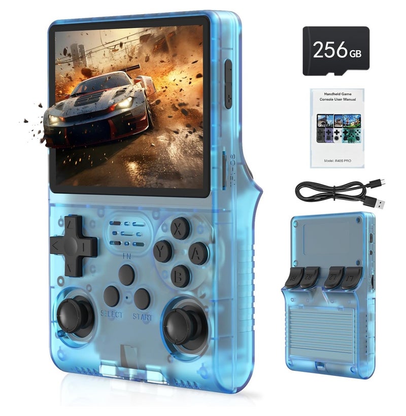 DIGI CORE R40S PRO Handheld Game Console 30000 Games in 1, 3.5 Inch IPS Screen Retro Gaming Console with 256GB TF Card, RK3326 Quad-Core, Dual Joysticks, Portable Arcade Player  3800mAh Battery 45 Simulators for Kids & Adults Blue - Image 1