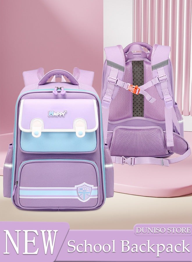 DUNISO Kids School Backpack, Large Capacity Backpack for Girls, Lightweight Schoolbag for Teen Girls Bookbag with Compartments Reflective Strip, Watrer Resistant Bookbag for Elementary Primary School - Image 1