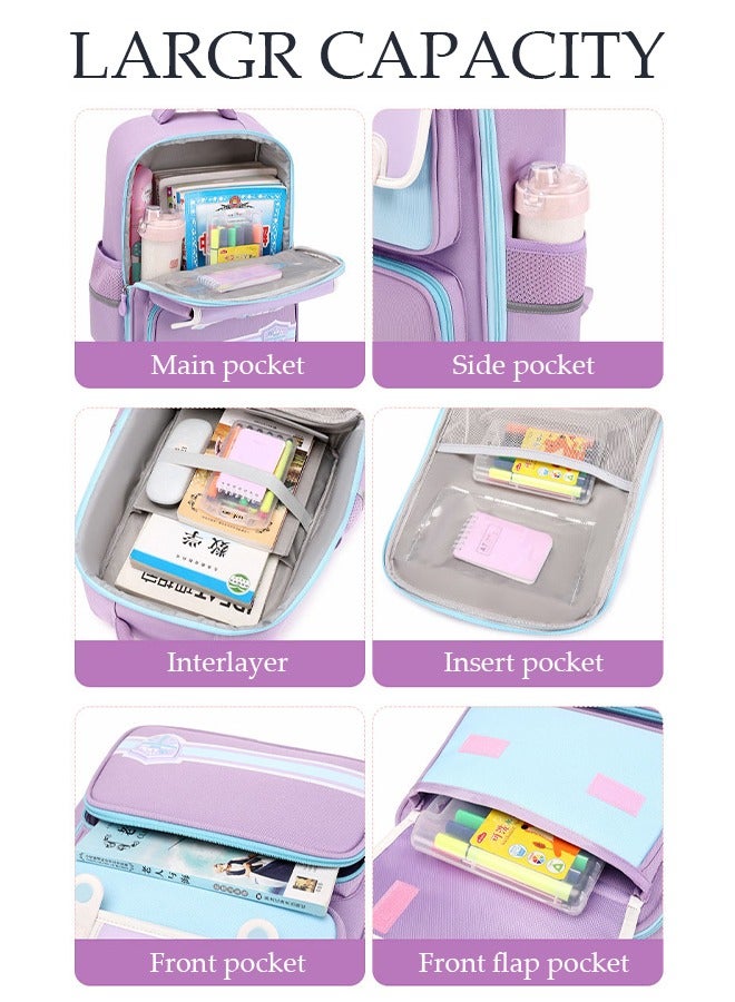 DUNISO Kids School Backpack, Large Capacity Backpack for Girls, Lightweight Schoolbag for Teen Girls Bookbag with Compartments Reflective Strip, Watrer Resistant Bookbag for Elementary Primary School - Image 3