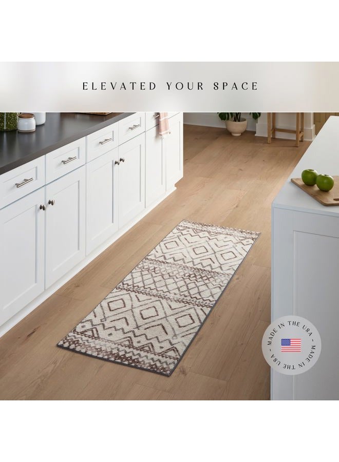 Maples Rugs Abstract Diamond Modern Distressed Non Slip Runner Rug For Hallway Entry Way Floor Carpet [Made in USA], 2 x 6, Neutral - Image 2