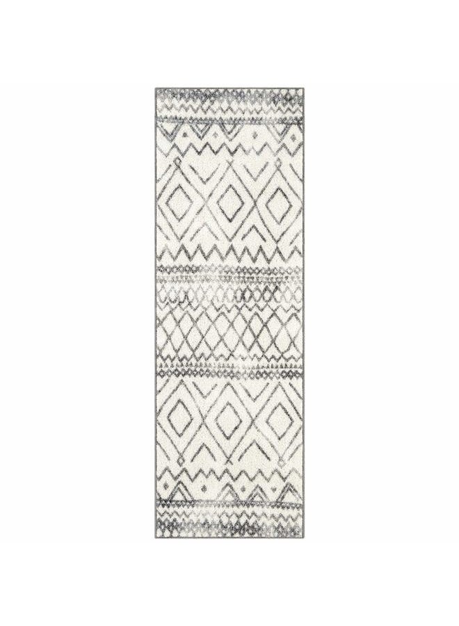 Maples Rugs Abstract Diamond Modern Distressed Non Slip Runner Rug For Hallway Entry Way Floor Carpet [Made in USA], 2 x 6, Neutral - Image 1