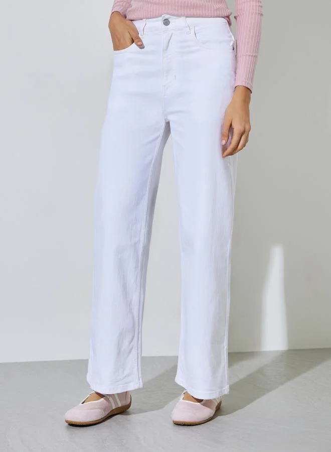 ستايلي White Super Stretch Twill Cotton Wide Leg Jeans
