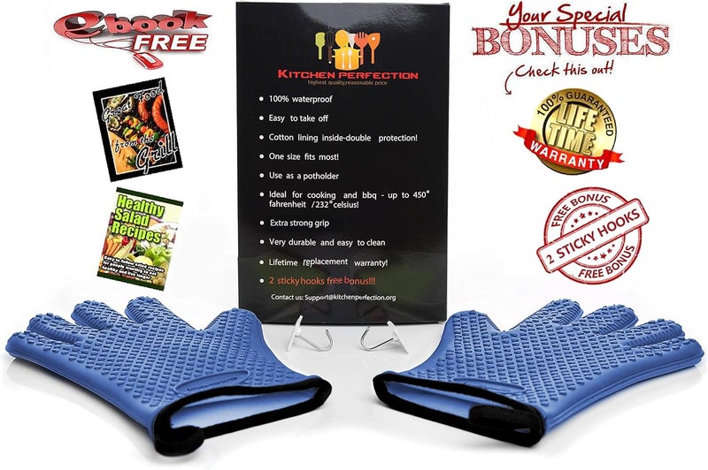 Kitchen perfection XL Silicone Smoker Oven Gloves-Extreme Heat Resistant BBQ Gloves-Handle Hot Food Right on Your Grill Fryer&Pit|Waterproof Grilling Cooking Baking Mitts|Superior Value Set+3 Bonuses - Image 2