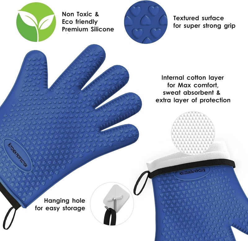 Kitchen perfection XL Silicone Smoker Oven Gloves-Extreme Heat Resistant BBQ Gloves-Handle Hot Food Right on Your Grill Fryer&Pit|Waterproof Grilling Cooking Baking Mitts|Superior Value Set+3 Bonuses - Image 4