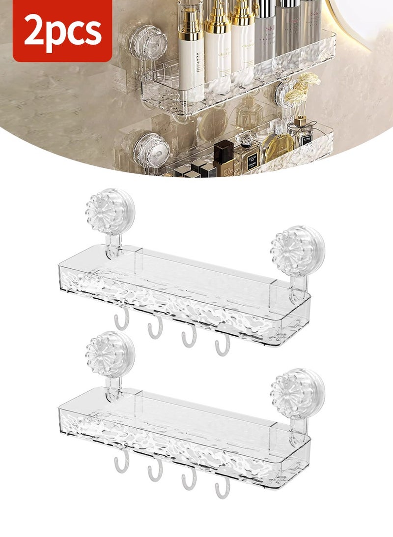 BEIRUI 2pcs suction cup shower rack, no need to drill holes for wall hanging, portable detachable shower rack, wall mounted storage, lightweight luxury style acrylic storage wall rack, with 6 hooks, suitable for bathrooms and kitchens - Image 1