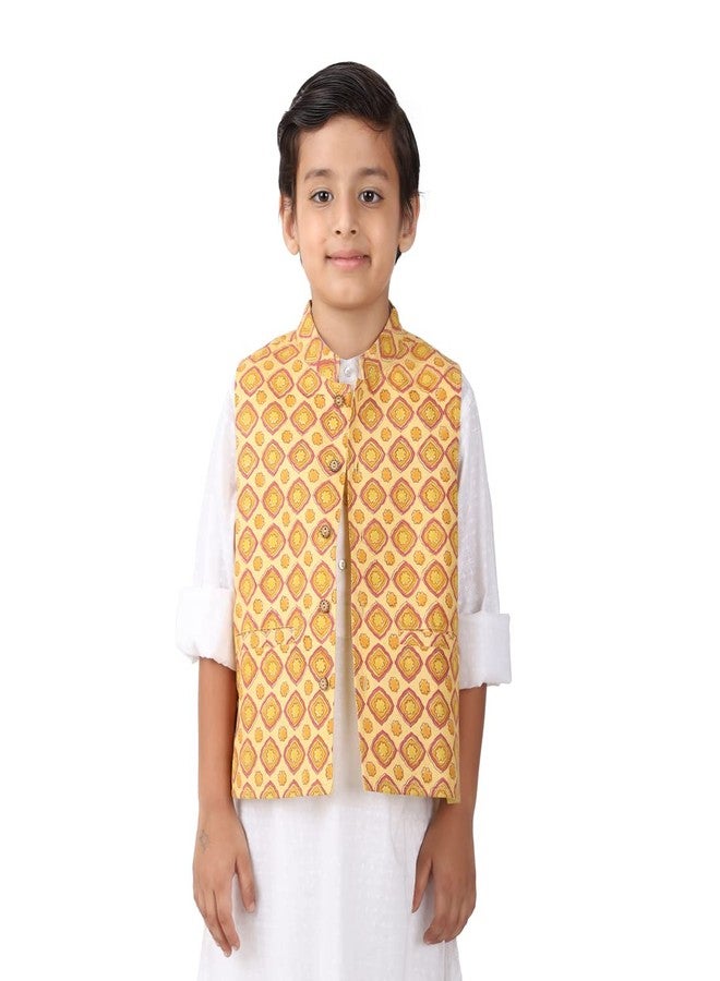 Fabindia Kids Printed Nehru Jacket Silk_6-8Y - Image 1