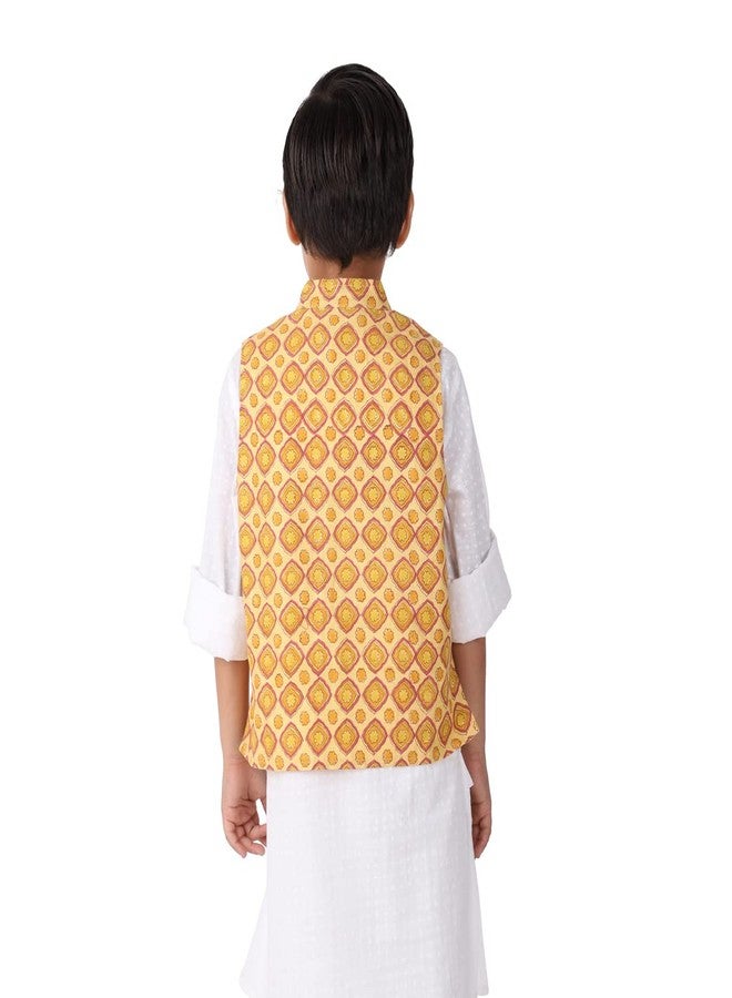 Fabindia Kids Printed Nehru Jacket Silk_6-8Y - Image 4