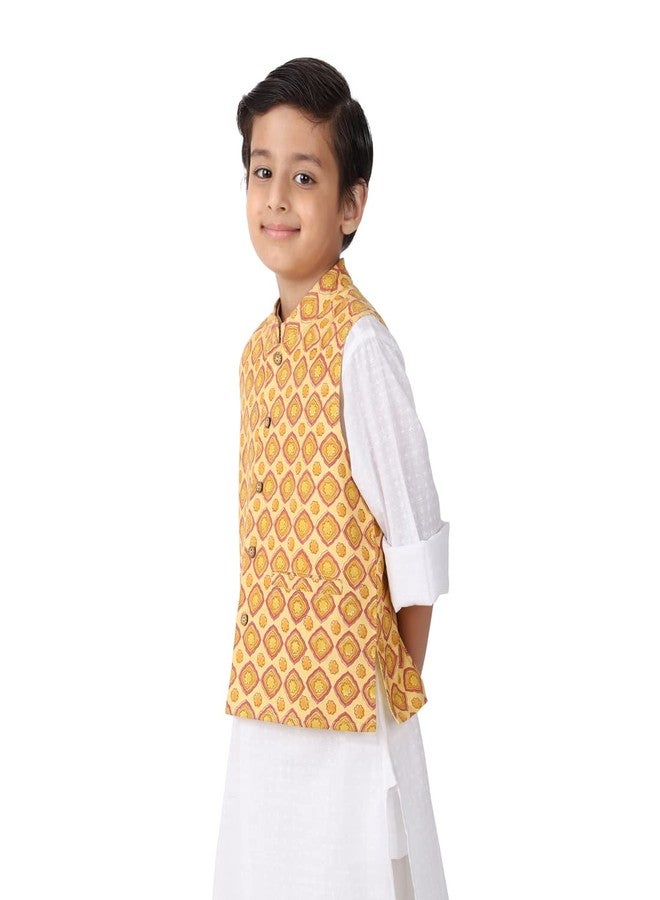 Fabindia Kids Printed Nehru Jacket Silk_6-8Y - Image 2