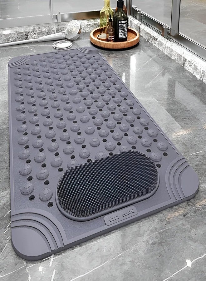 KRIGIYO Non-Slip Shower Mat with Drain Hole, Suction Cups for Floor Safety, Bath Foot Scrubber Massage Mat, Durable and Comfortable, Keeps Your Bathroom Clean and Dry (Grey) - Image 1