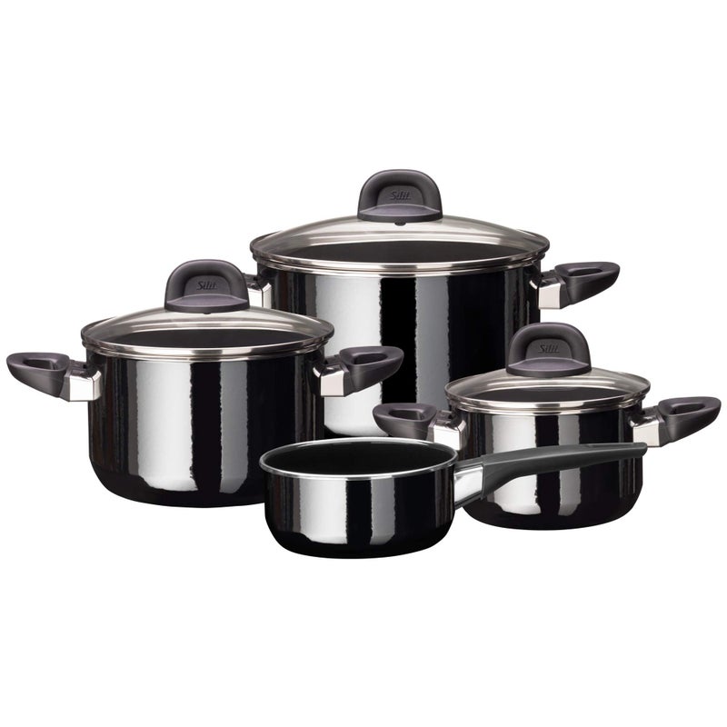 Silit Modesto Line 4Piece Saucepan Set with Glass Lids Silargan Functional Ceramic Induction Saucepan Black