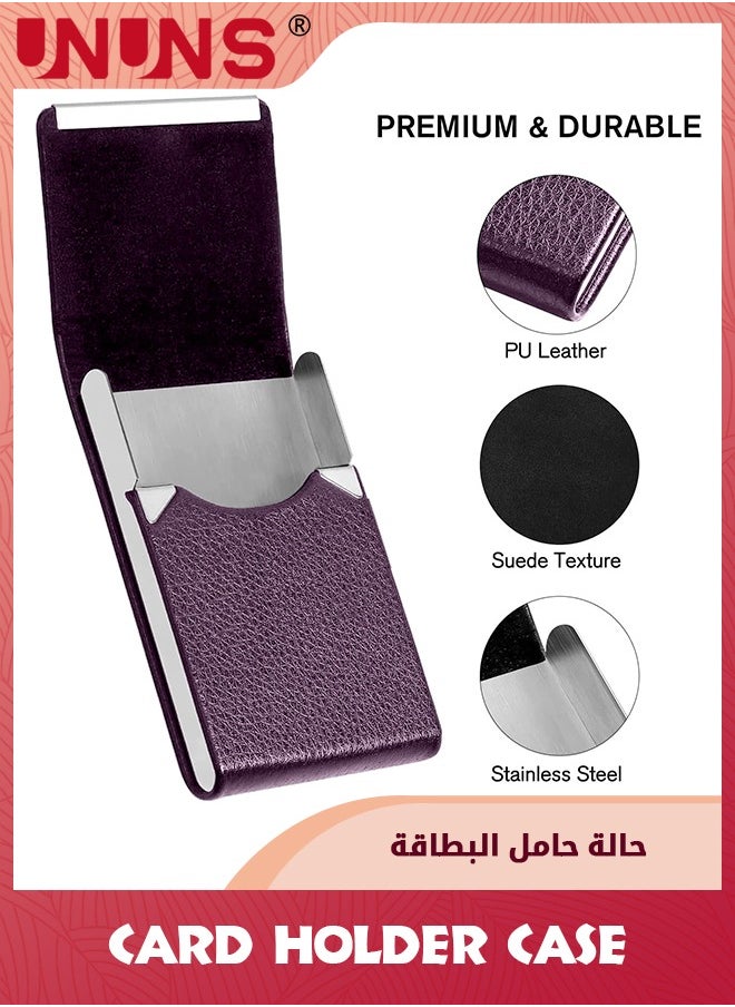 UNUNS Business Card Holder Case,PU Leather ID Card Holder With Magnetic Clasp,Fashion Professional Metal Pocket Card Organizer,Magnetic Suction Business Card Wallet,Best Gift For Men Women,Purple  - Image 2