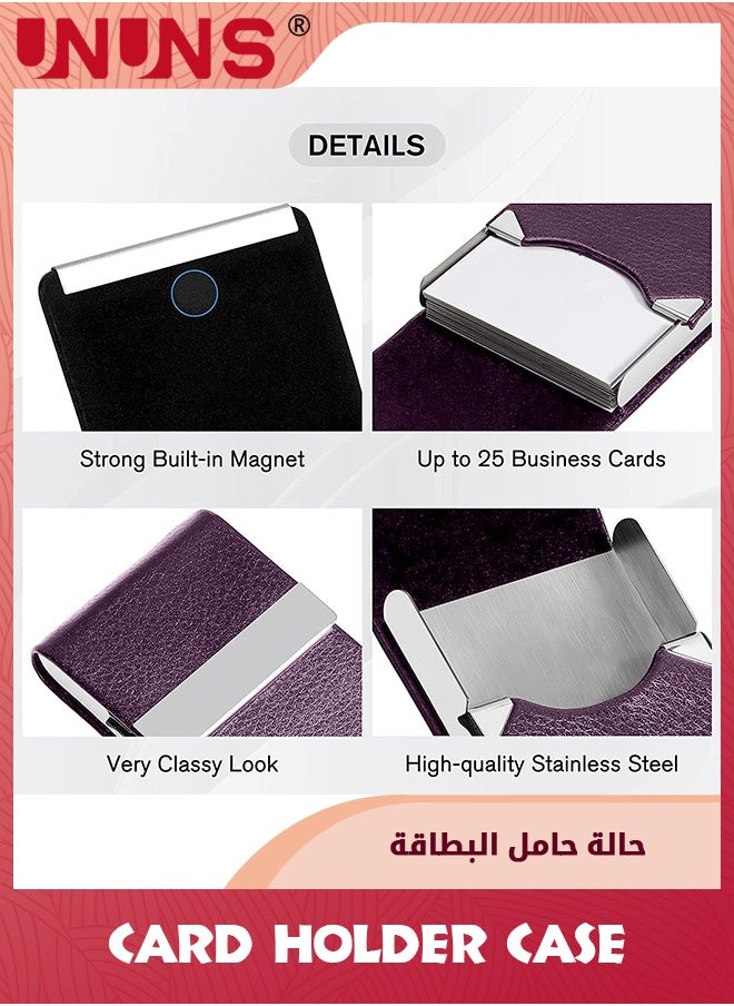 UNUNS Business Card Holder Case,PU Leather ID Card Holder With Magnetic Clasp,Fashion Professional Metal Pocket Card Organizer,Magnetic Suction Business Card Wallet,Best Gift For Men Women,Purple  - Image 5