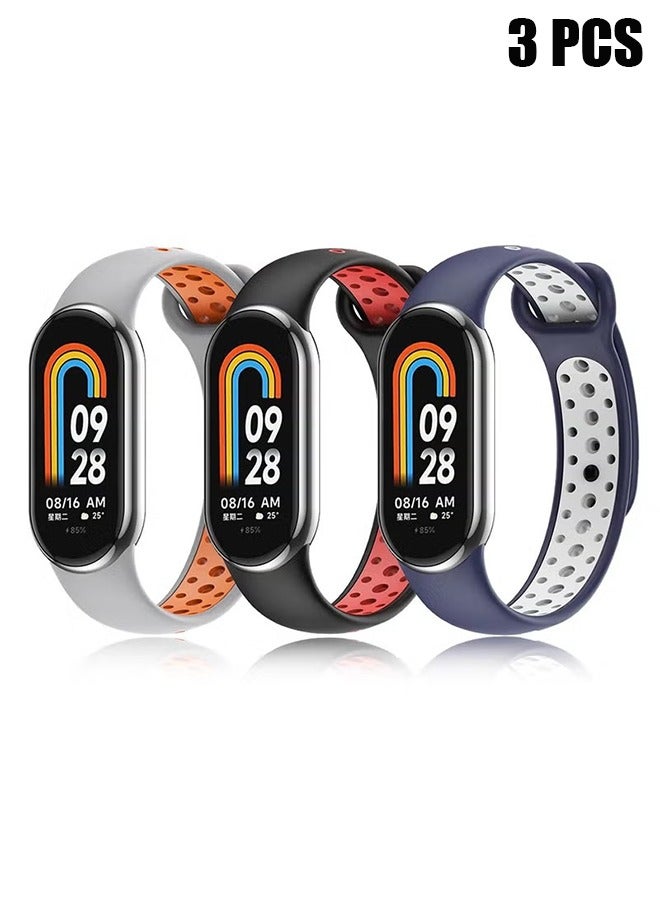 HY Replacement Band for Xiaomi Mi Band 8 Straps Two Toned | Porous | Breathable | Multi Air Holes Design | Fashion Sporty Watch Bands, for Xiaomi Mi Band 8 (3 Pcs)  - Image 1