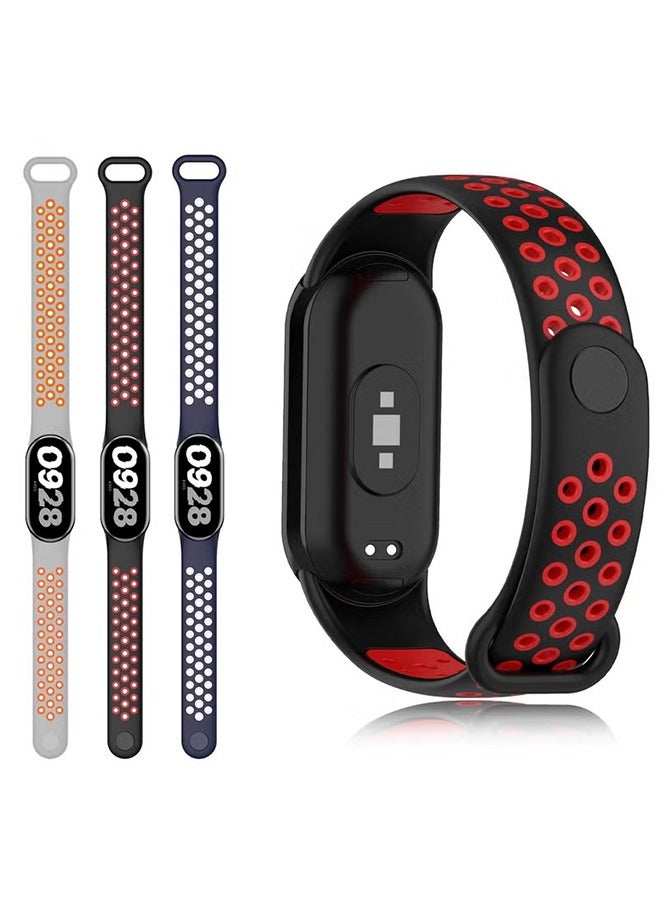 HY Replacement Band for Xiaomi Mi Band 8 Straps Two Toned | Porous | Breathable | Multi Air Holes Design | Fashion Sporty Watch Bands, for Xiaomi Mi Band 8 (3 Pcs)  - Image 4