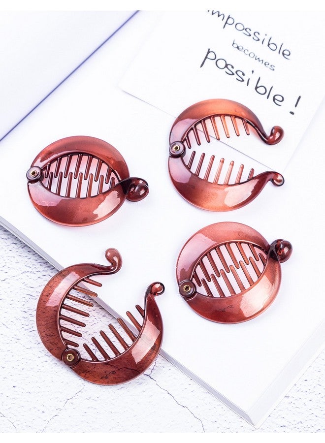 Prettyou 2.5 Inches Effortless Beauty Assorted Side Combs Ponytail Hair Clip Comb Pin Round Banana Clips, Pack Of 4(Brown) - Image 2