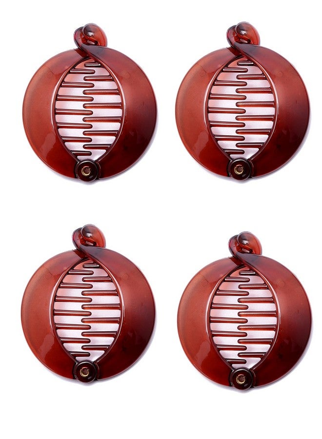 Prettyou 2.5 Inches Effortless Beauty Assorted Side Combs Ponytail Hair Clip Comb Pin Round Banana Clips, Pack Of 4(Brown) - Image 1