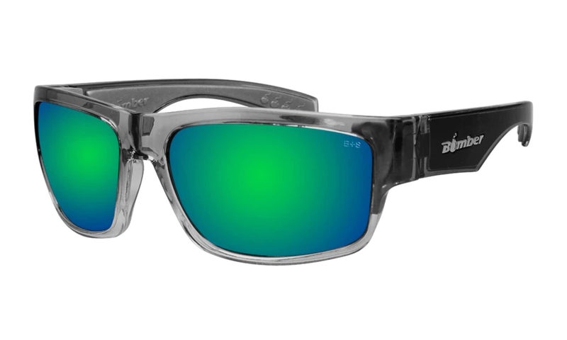 BOMBER Mens Safety Sunglasses, 2 Tone Crystal Frame with Green Mirrored Lens, z87 Compliant, UV Protection, Oversize Lens with Non Slip Foam Lining TR104GM - Image 1