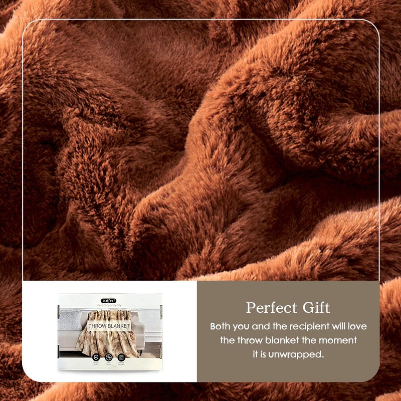 Krifey Oversized Faux Fur Blanket  Super Soft Cozy Blanket  Luxury Fluffy Throw Blanket Fuzzy Bed Throw  Plush Christmas Blanket Gift for Women  Camel 60"" x 80"" - Image 4