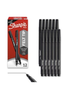 Sharpie Felt Tip Pens, Fine Point (0.4Mm) Felt Tip Markers, Journaling Pens, Art Markers, Drawing Markers, Black, 12 Count