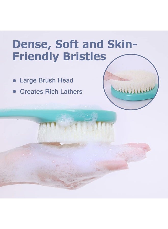 VANZAVANZU Exfoliating Shower Brush Back Scrubbers for Use in Shower, Plastic Bath Brush Long Handle for Shower with Moderate Bristles, Dry or Wet Back Brush for Shower Men Women-Green - Image 2