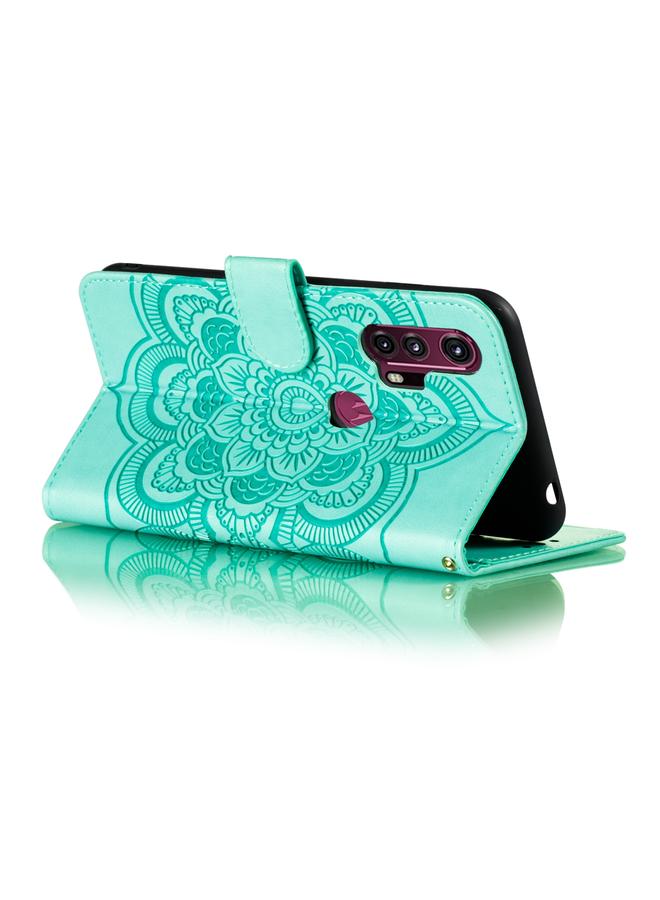 اس-توب جراب لهاتف Motorola Moto Edge Plus بنقش ماندالا من الجلد الصناعي مع حامل وفتحات للبطاقات ومحفظة وحبل تعليق. - Image 5