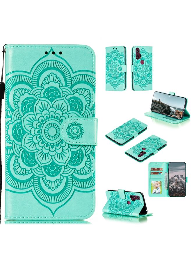 اس-توب جراب لهاتف Motorola Moto Edge Plus بنقش ماندالا من الجلد الصناعي مع حامل وفتحات للبطاقات ومحفظة وحبل تعليق. - Image 1