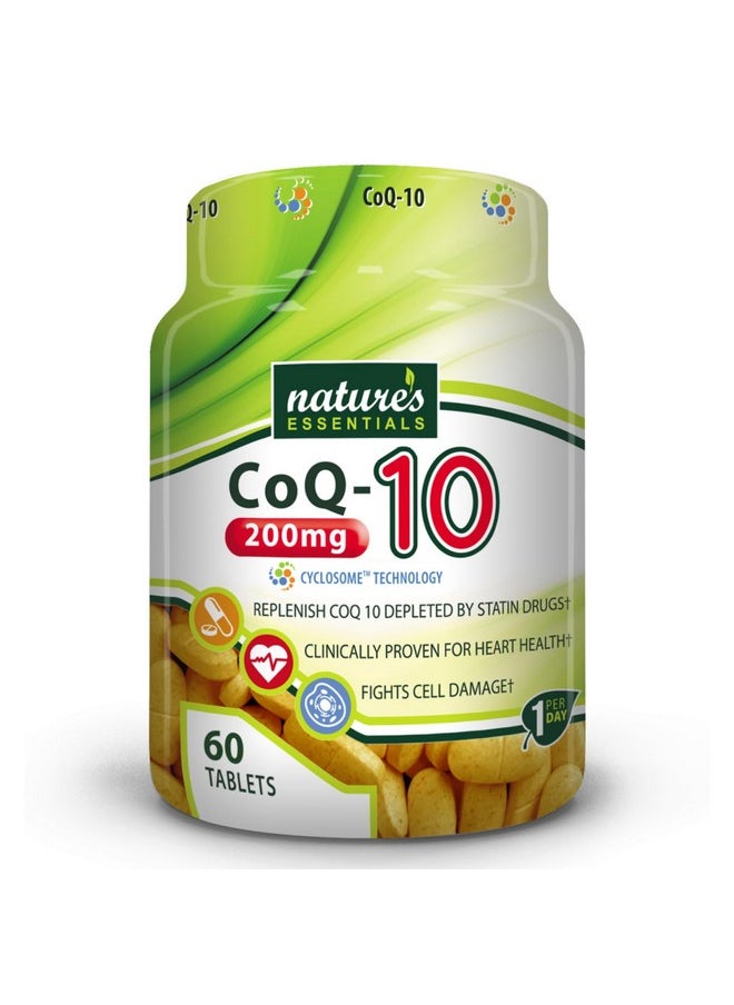 نايتشرز إسينشالز NATURE'S ESSENTIALS CoQ-10 200mg | دعم صحة القلب والطاقة الخلوية | توصيل الليبوسومات السيكلوزومية المتقدمة | غير معدل وراثيًا، خالٍ من الغلوتين، نباتي | 60 قرصًا  - Image 1
