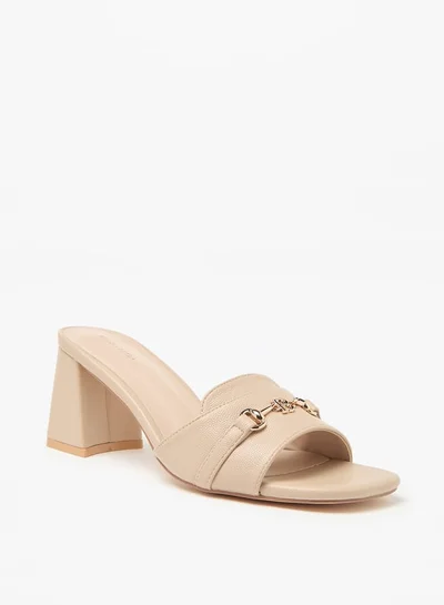 Flora Bella By Shoexpress Women Textured Slip-On Sandals with Block Heels and Buckle Accent