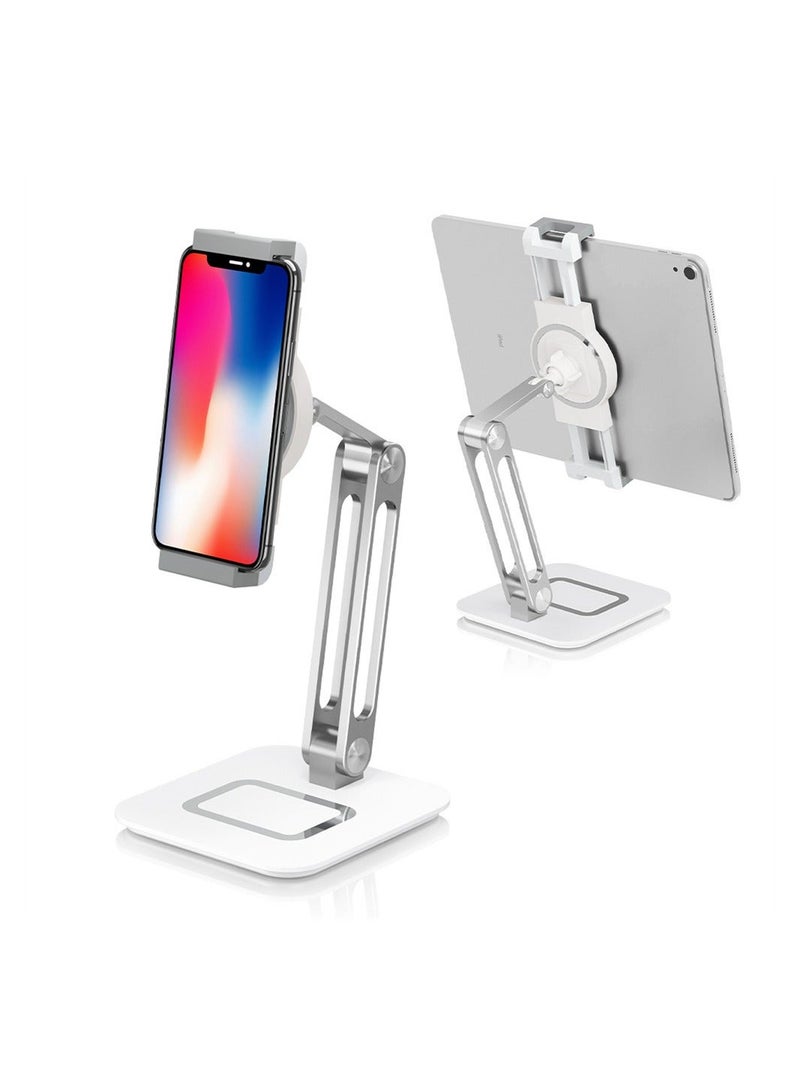 Y&D Tablet Stand, Adjustable Dock, 360 Degree Rotating Desktop Mount Dock Compatible with iPad Pro 9.7, 10.5, 12.9, Air, Mini 2 3 4, for Kindle, Galaxy Tab, E-Reader (4-13"), Silver - Image 1