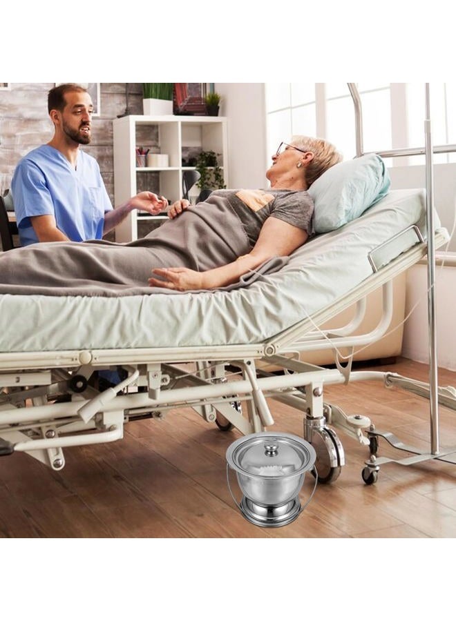 Hemoton Stainless Steel Urinal Pot with Lid 9.8 Inch Covered Night Urinal Portable Bedpan for Elderly Pregnant Women Children Home Travel Use - Image 3