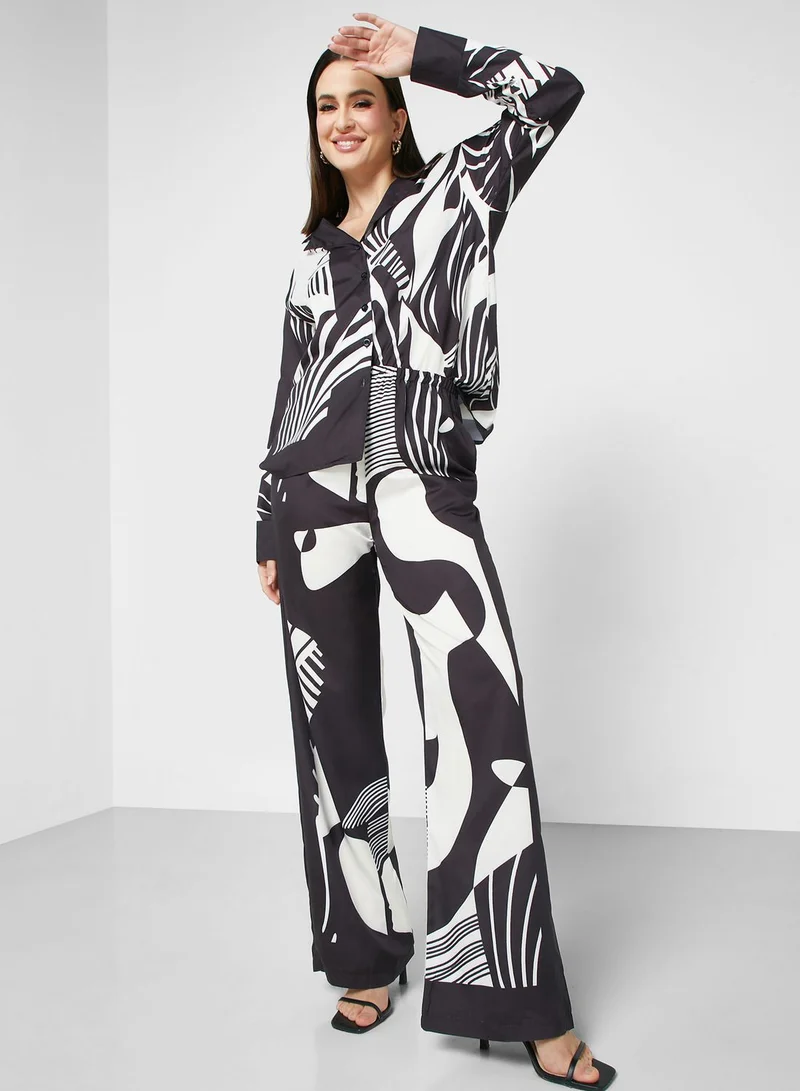 ELLA Abstract Printed Blouse And Pant Set