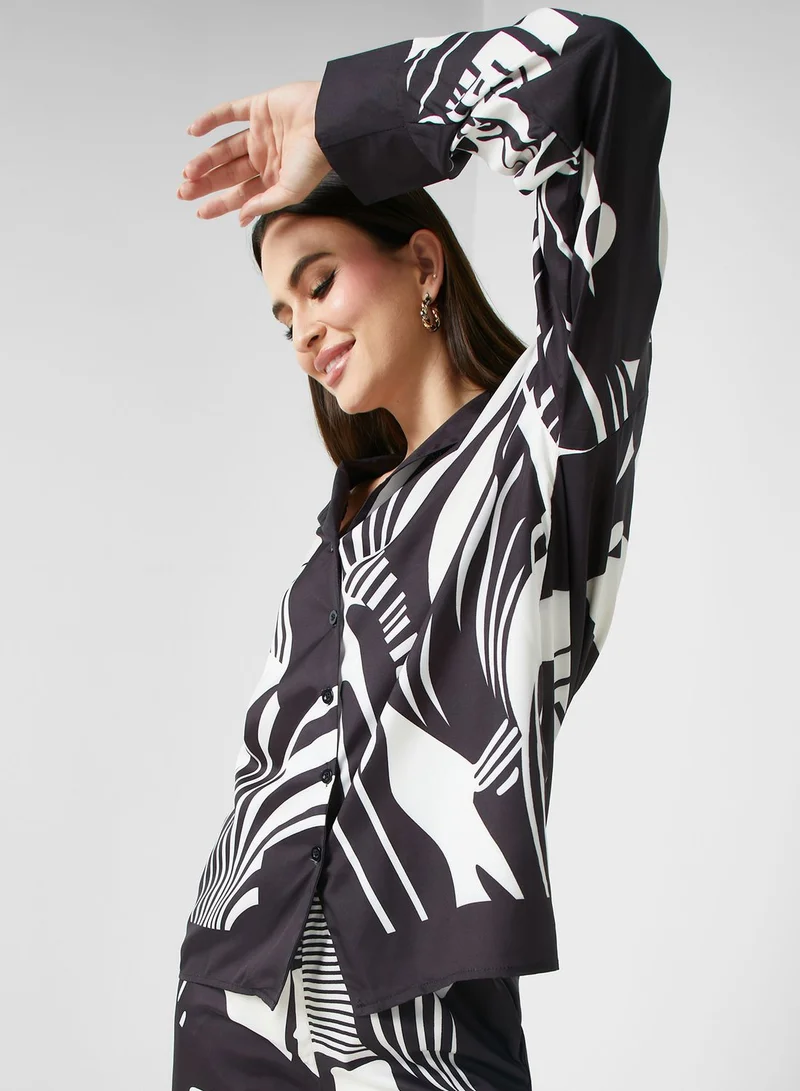 ELLA Abstract Printed Blouse And Pant Set