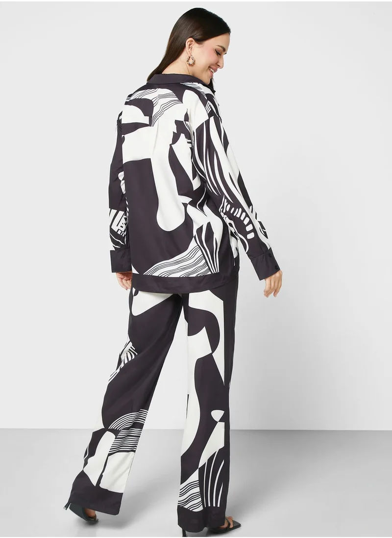 ELLA Abstract Printed Blouse And Pant Set