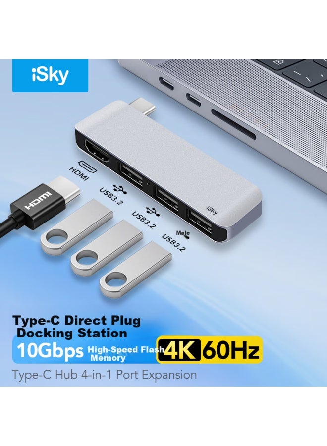 Isky Type-c Docking Station Hdmi 4k60hz Video Transmission Usb 3.2 High-speed 10gbps Hub For Apple Huawei Microsoft Laptops Silver - Image 1