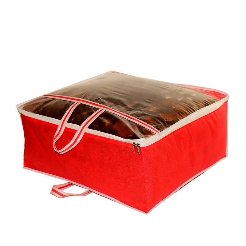 AARON INC Presents Non Woven Blanket Storage Bag With Front Handle Large Transparent Clear Window Large Size Storage Bag Cover Under Bed Storage (Red Pack of 1) - Image 5