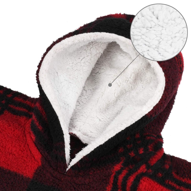 Catalonia Catalonia Red Plaid Oversized Wearable Blanket Hoodie Sweatshirt  Comfortable Sherpa Lounging Pullover for Adults Men Women Wife Girlfriend  Gift for Her  - Image 4