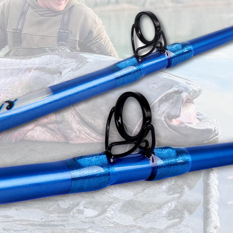 Fiblink Catfish Fishing Rod 1 Piece/2 Piece Catfishing Fishing Pole Portable Travel Heavy Cat Catfish Casting Rod (6'/6'6"/7'/8'/9') (A:8' - 2Pcs - Blue) - Image 3