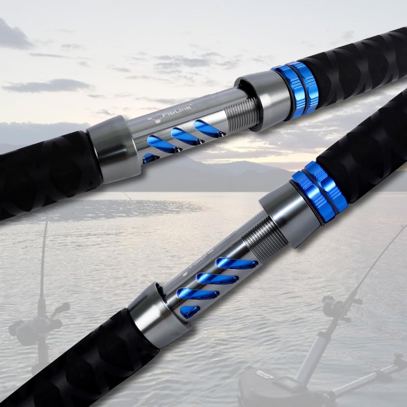 Fiblink Catfish Fishing Rod 1 Piece/2 Piece Catfishing Fishing Pole Portable Travel Heavy Cat Catfish Casting Rod (6'/6'6"/7'/8'/9') (A:8' - 2Pcs - Blue) - Image 4
