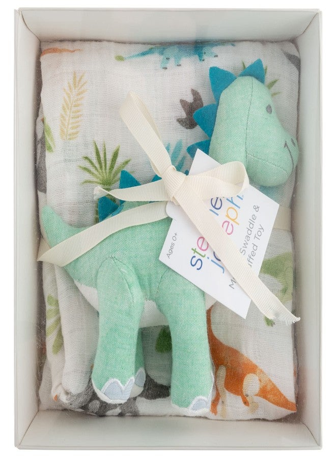 Stephen Joseph, Muslin Blanket and Stuffed Animal, Dino, Green - Image 2