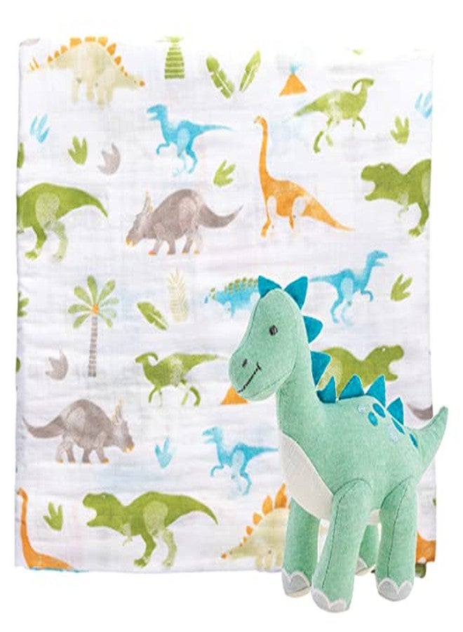 Stephen Joseph, Muslin Blanket and Stuffed Animal, Dino, Green - Image 1