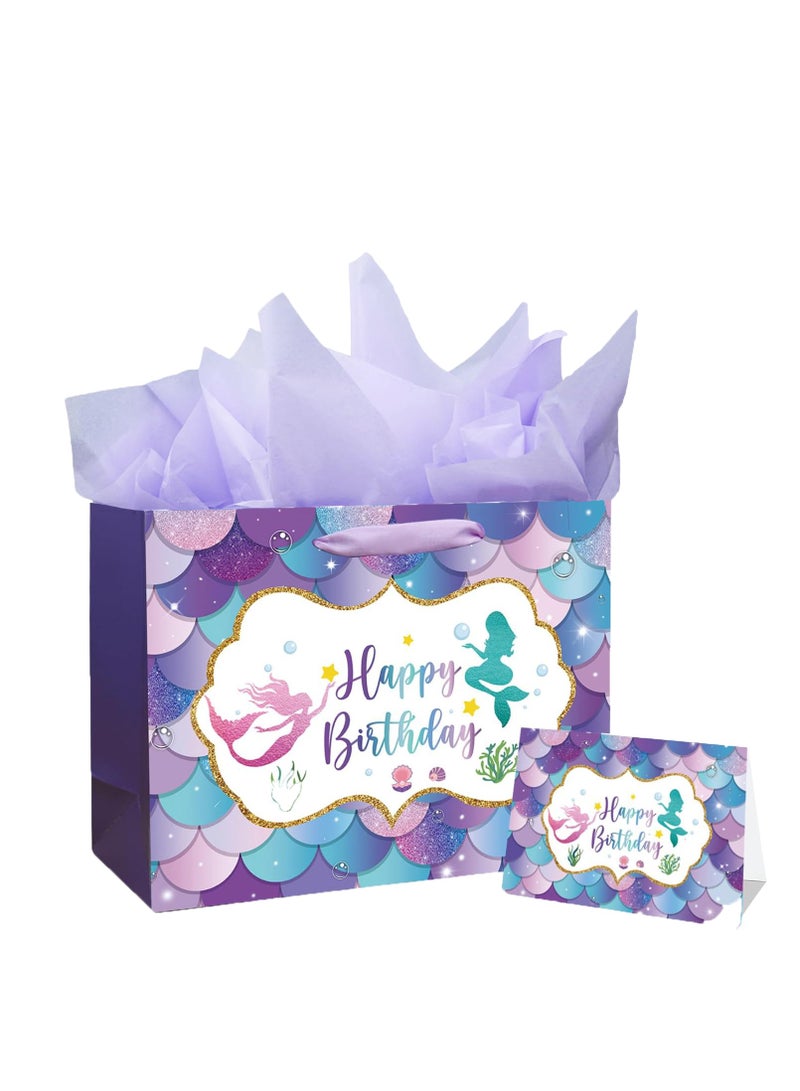 Reusable Paper Gift Bags Set, 1 Greeting Cards, 5 Tissues Paper, for Birthdays, Weddings, Valentine's Day, Party, Mother's Day - Image 1