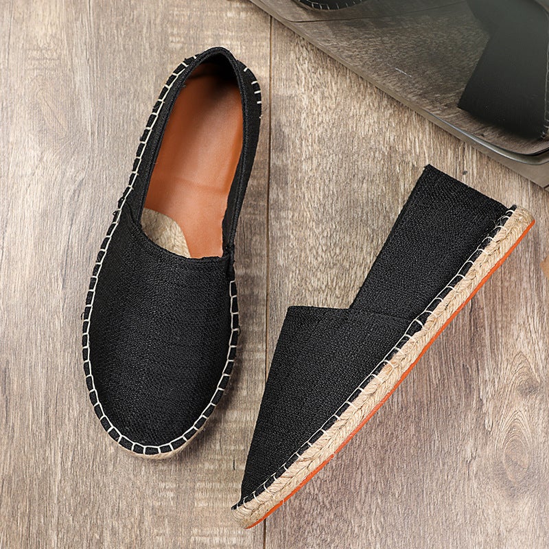 Summer Alinen Shoes Straw Woven Vintage Fisherman Shoes Cloth Shoes Mens Lazy Shoes Casual Shoes Canvas Shoes Mens Shoes Trendy Shoes Black 