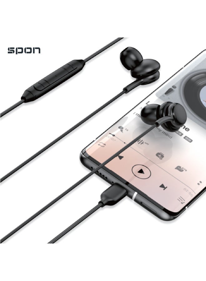 سبون سماعات أذن سلكية بمنفذ Type-C، صوت ستيريو محيطي، ميكروفون مدمج، كابل مقاوم للتشابك، مناسبة للهواتف الداعمة للتايب سي - Image 5