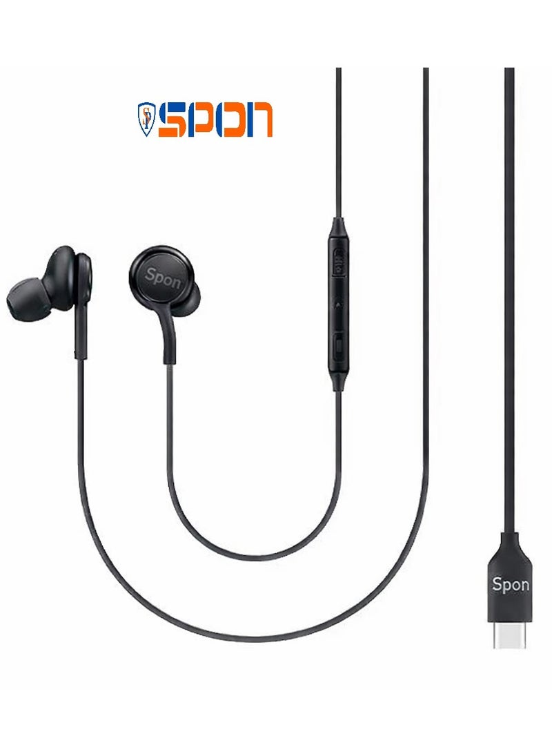 سبون سماعات أذن سلكية بمنفذ Type-C، صوت ستيريو محيطي، ميكروفون مدمج، كابل مقاوم للتشابك، مناسبة للهواتف الداعمة للتايب سي - Image 1